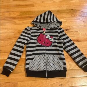 Hello Kitty Black and Gray Striped Kids zip up Hoodie